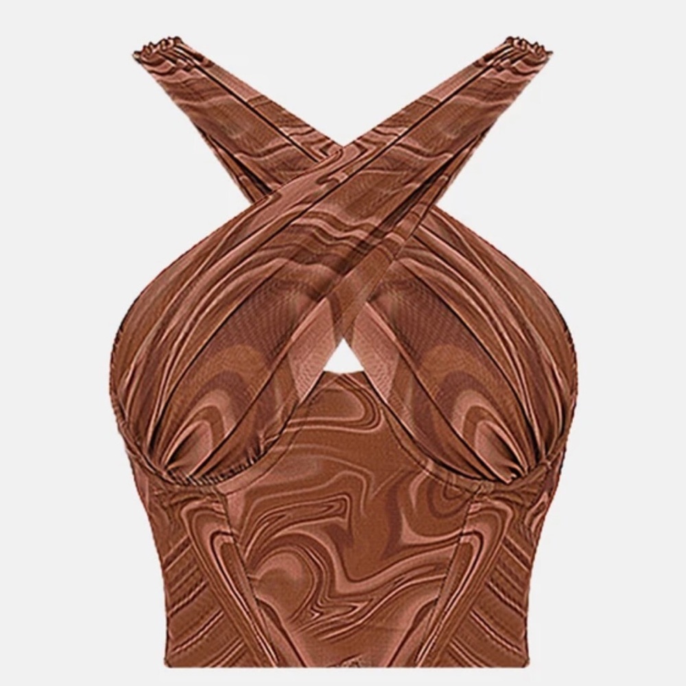 Chocolate Wavy Cross Cami Top